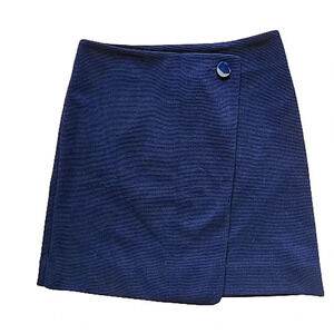 LOFT Navy Textured Wrap Mini Skirt • Button Detail • Petite 2P • NWT